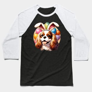 Cavalier King Charles Spaniel in Bunny Ears Celebrates Easter Baseball T-Shirt